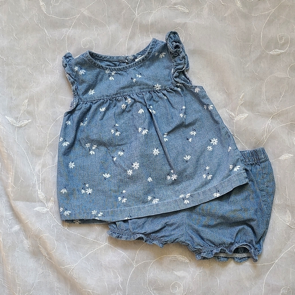 Carters Girl Denim Blue Floral Kids Outfit